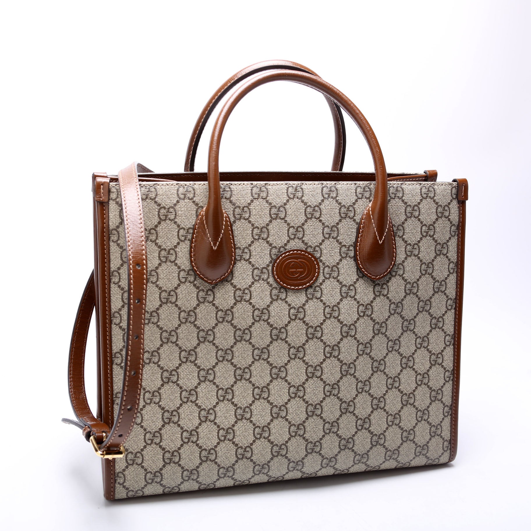 GCCI GG Canvas Interlocking GG Small Tote Brown