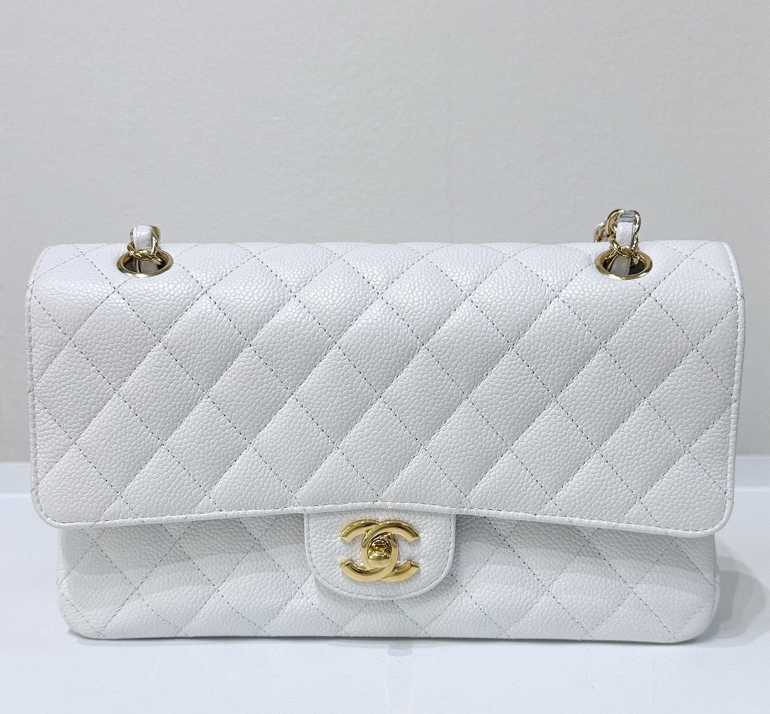 CHNL White Caviar Medium Classic 2.55 Double Flap Bag