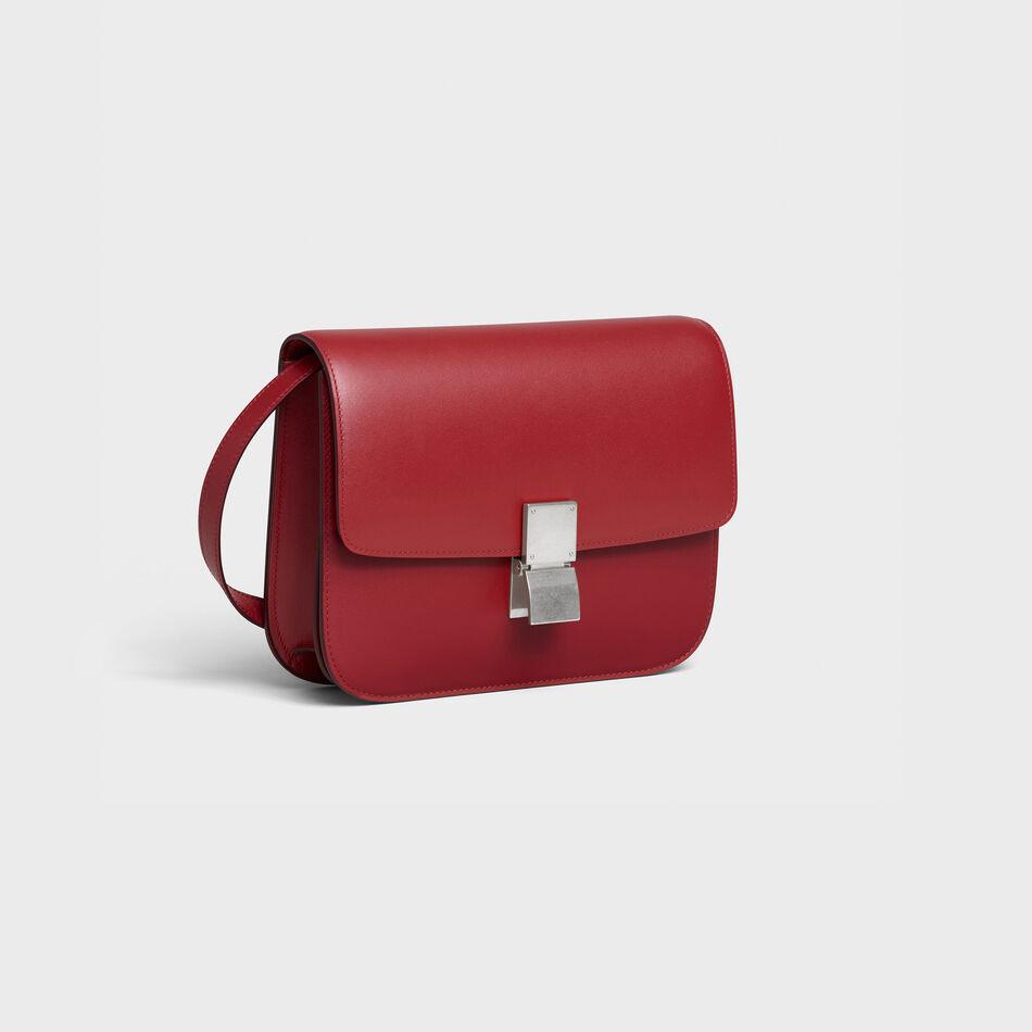 Celine Medium Classic Bag In Box Calfskin Red/SiLVer Hardware
