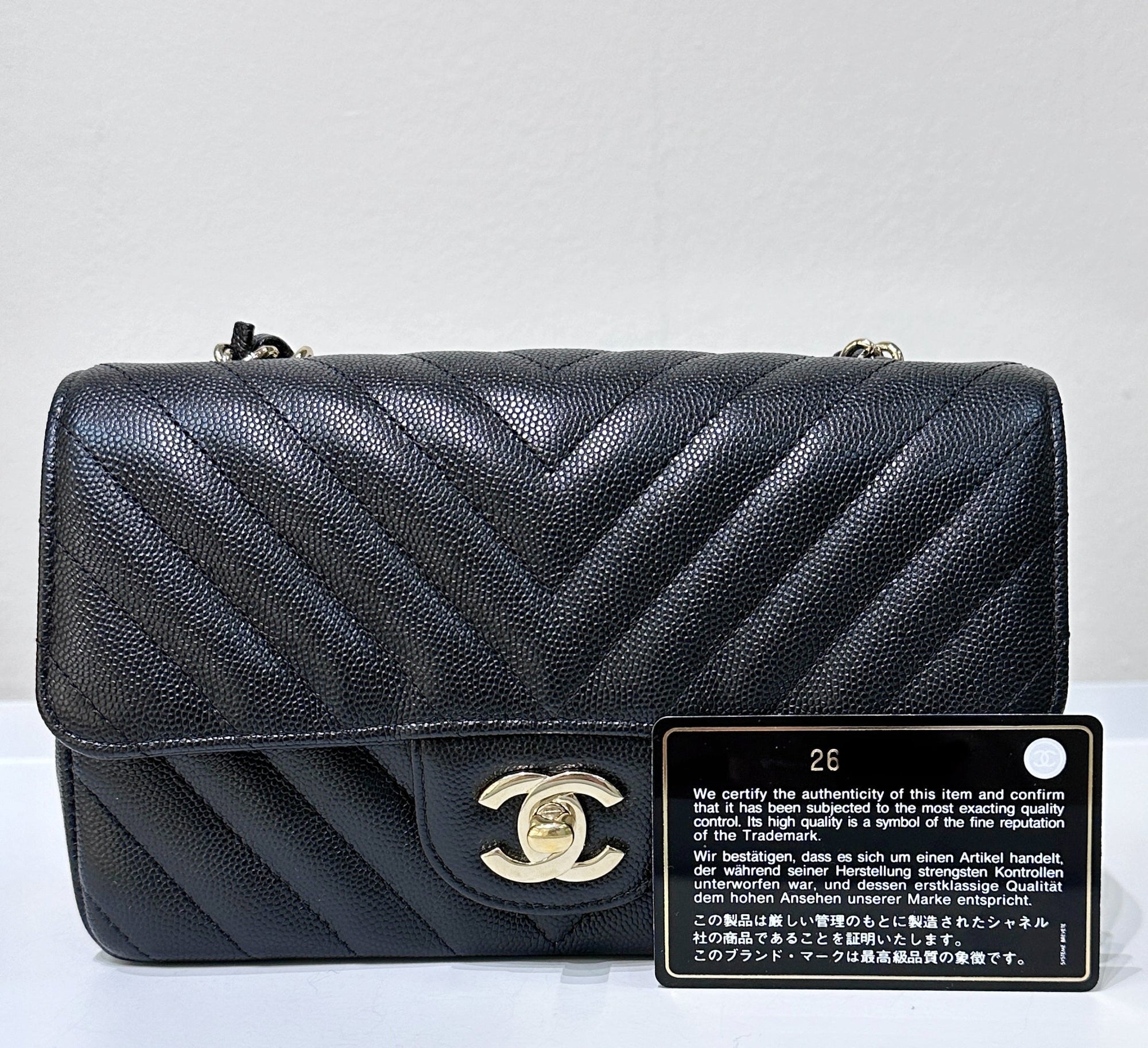 CHNL Mini Flap Bag Chevron Caviar Black GHW