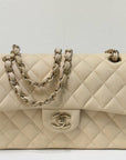 CHNL Small Classic Quilted Double Flap Ivory Light Beige 20C LGHW