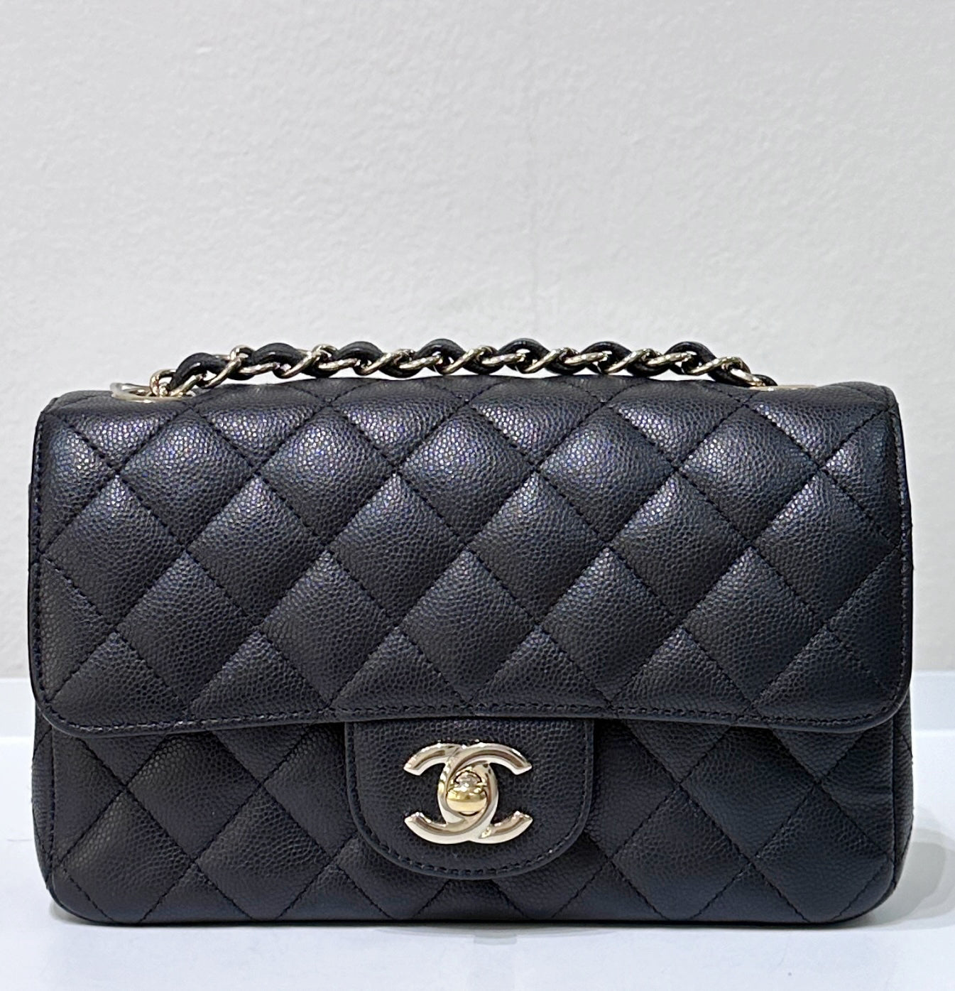 CHNL Mini Rectangular Classic Flap Black Bag GHW 17B