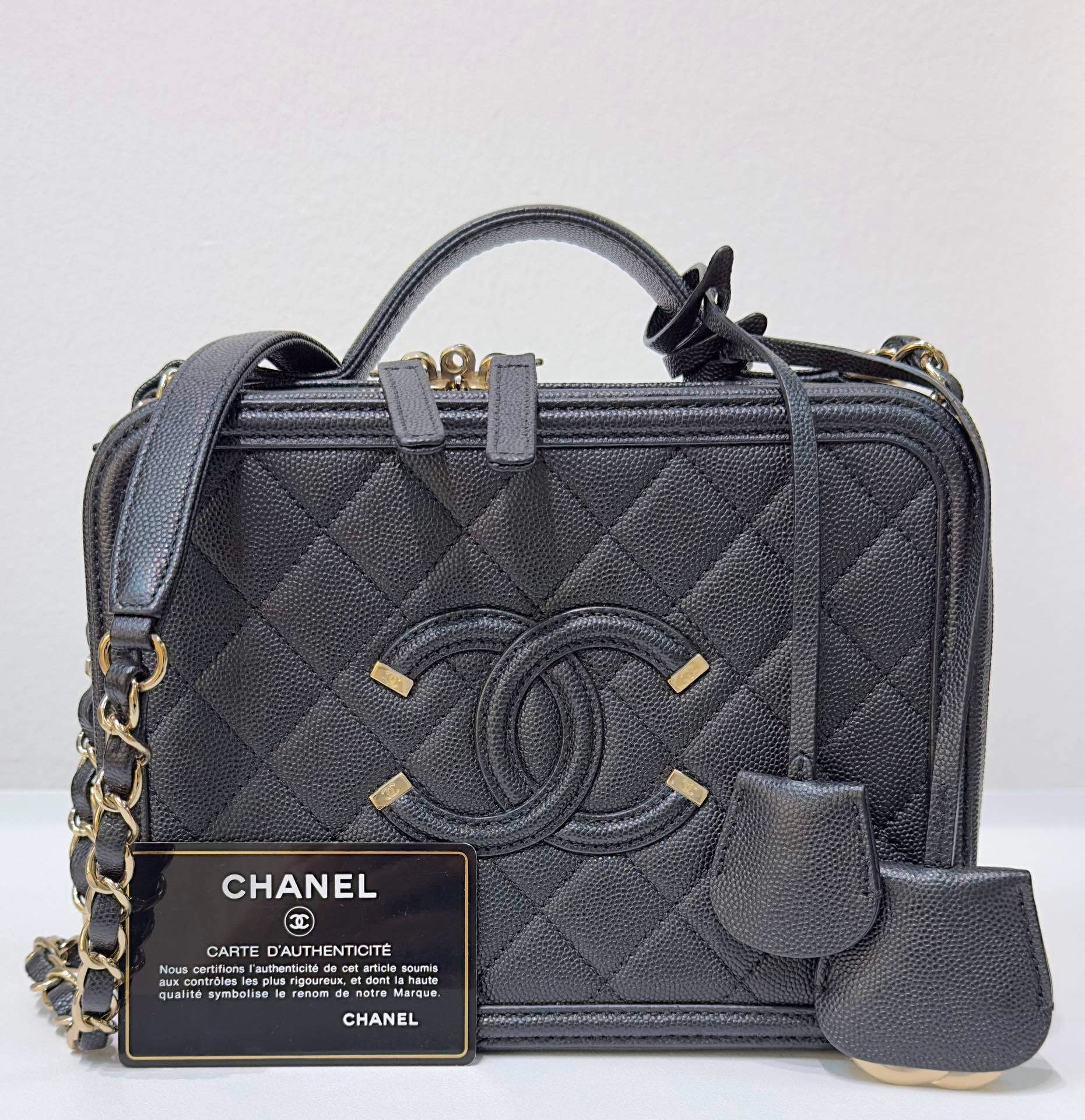 CHNL Medium Filigree Vanity Case Quilted Caviar Black GHW