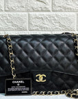 CHNL Jumbo Classic Double Flap Bag Black Caviar Gold Hardware
