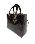 Cannage Patent Leather Lady DOR Satchel Brown