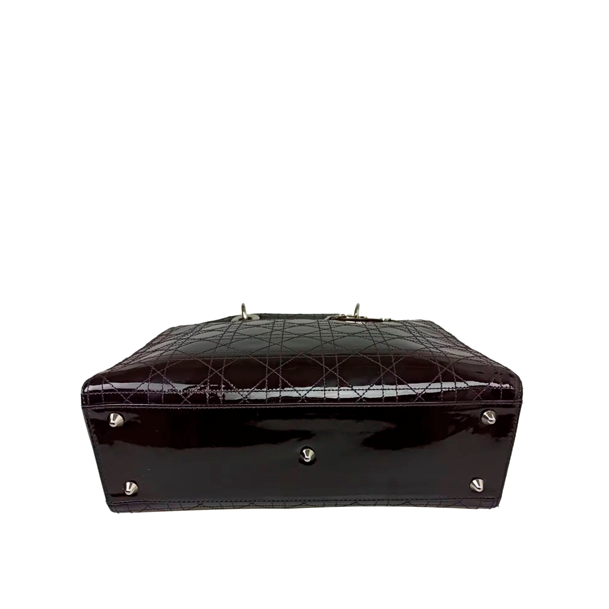 Cannage Patent Leather Lady DOR Satchel Brown