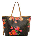 Brown LV Monogram Roses Neverfull MM Tote Bag