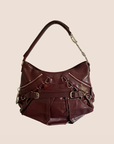 CHRISTIAN DOR BURGUNDY LEATHER CORSET BAG