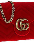 (WMNS) GCCI GG Marmont Gold Logo Distress Velvet Chain Shoulder Messenger Bag Mini Red -QIDT-