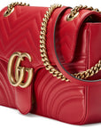 (WMNS) GCCI GG Marmont Gold Logo Distress Leather Chain Shoulder Messenger Bag Red Classic -DTDIT-