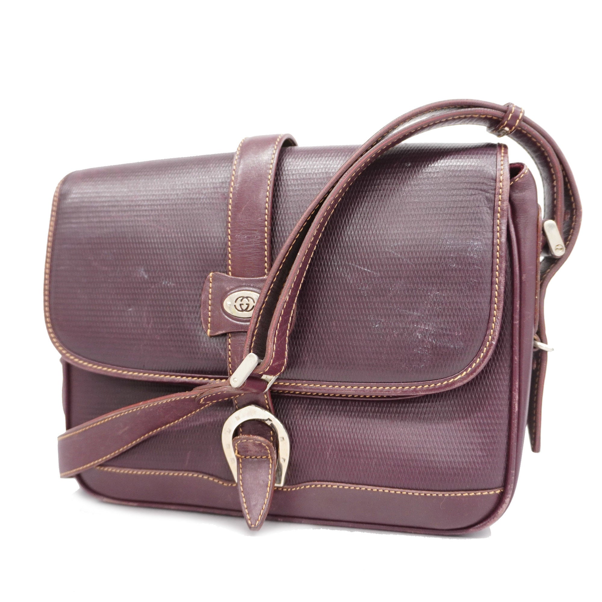GCCI GG Canvas Shoulder Bag Women's Leather Bordeaux