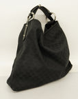 GCCI Horsebit Shoulder Bag Women's GG Canvas Shoulder Bag Black
