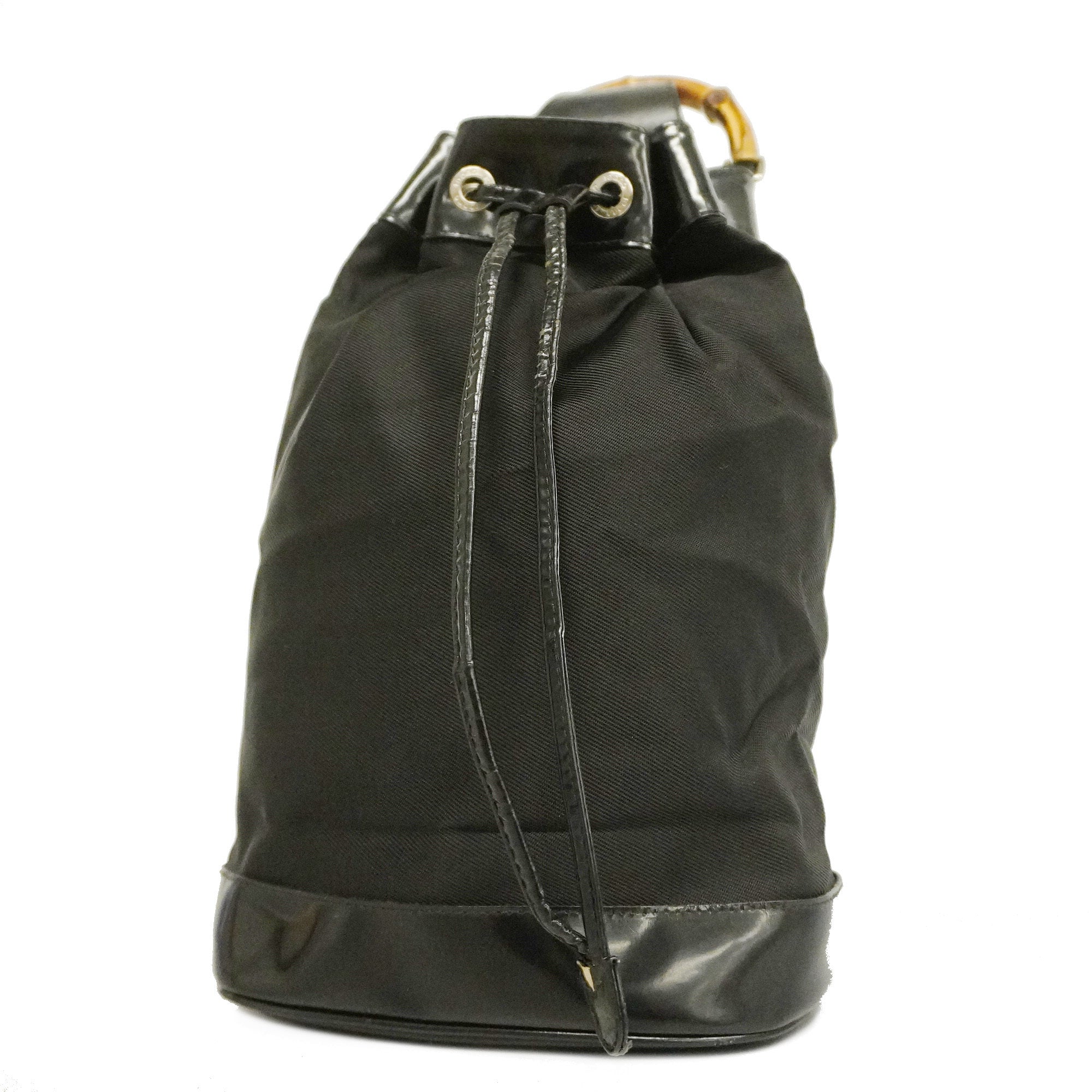 GCCI Bamboo Shoulder Bag Nylon/enamel Shoulder Bag Black