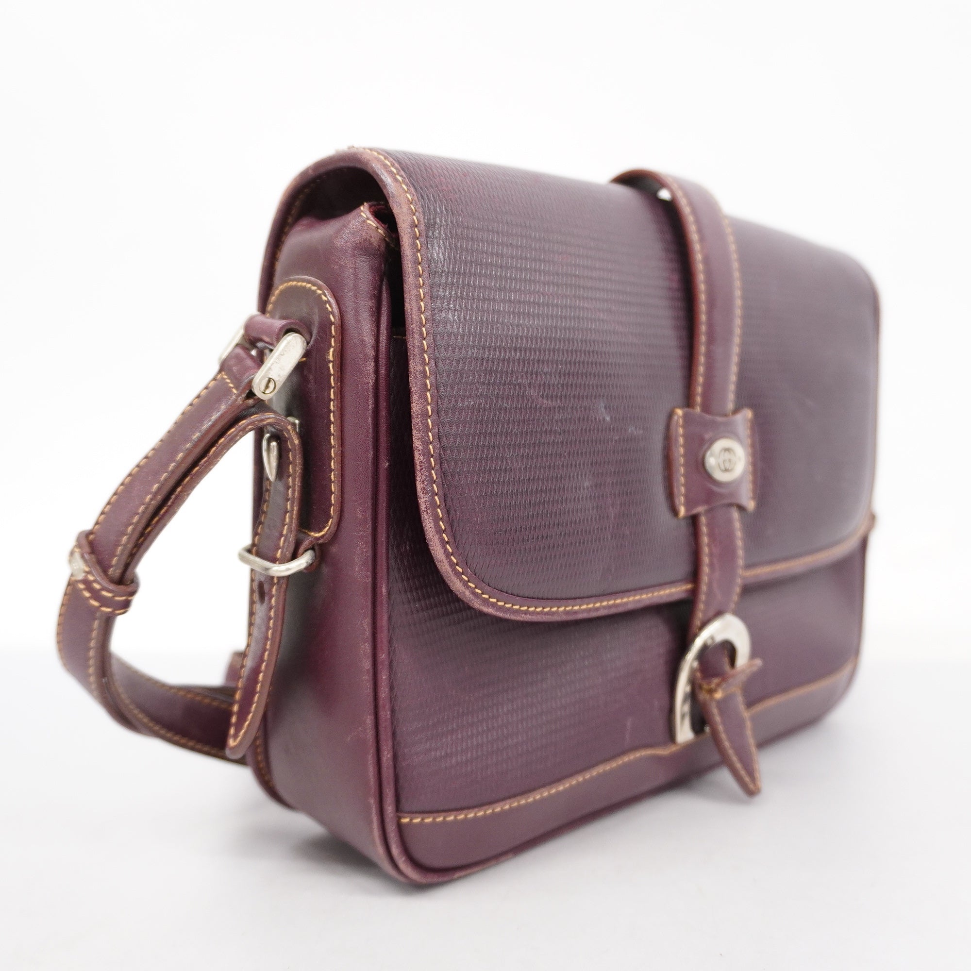 GCCI GG Canvas Shoulder Bag Women's Leather Bordeaux