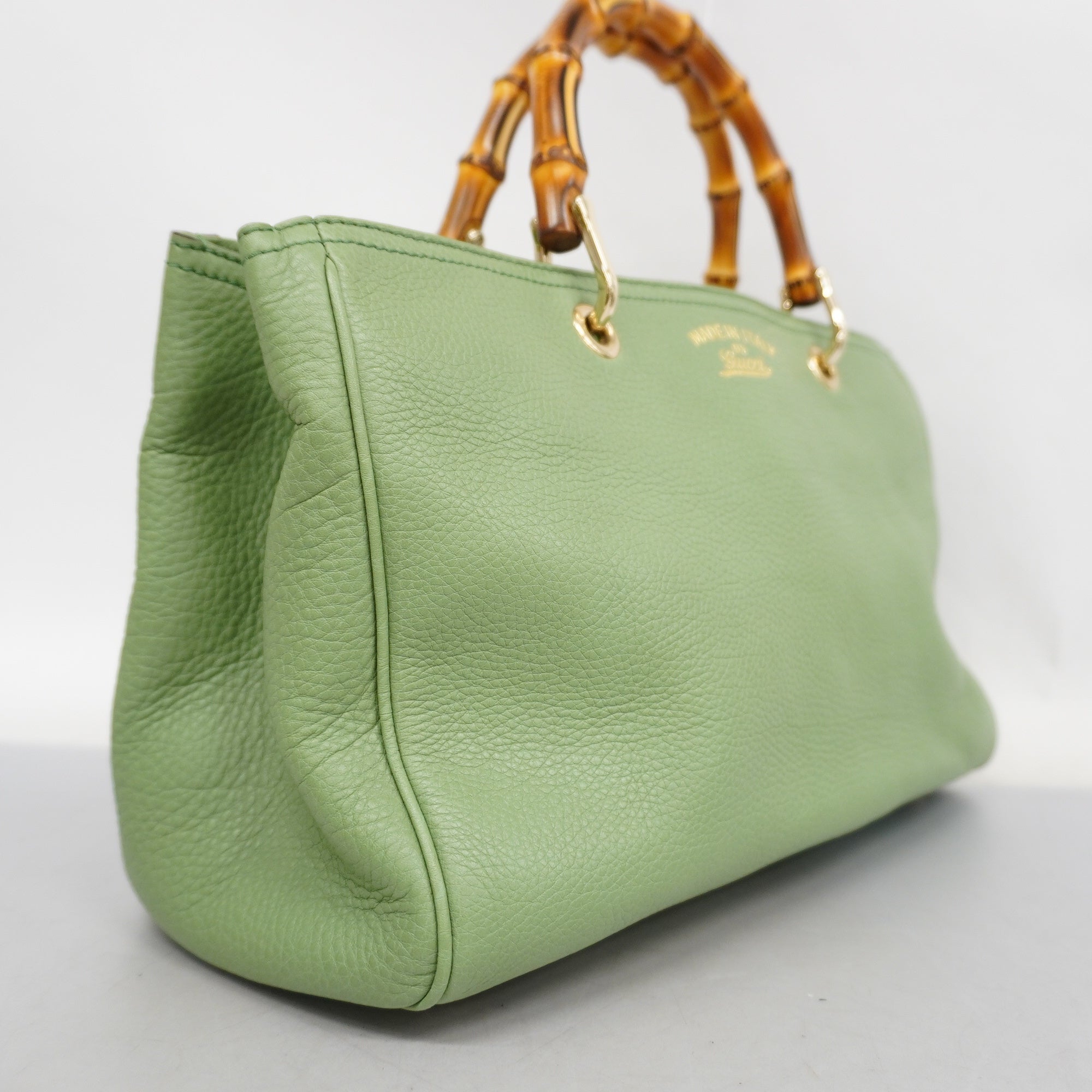 GCCI Bamboo way Bag Leather Handbag,Shoulder Bag Light Green