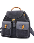 GCCI Bamboo Rucksack Women's Leather,Suede Backpack Navy