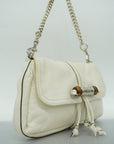 GCCI Bamboo Women's Leather Shoulder Bag Ivory