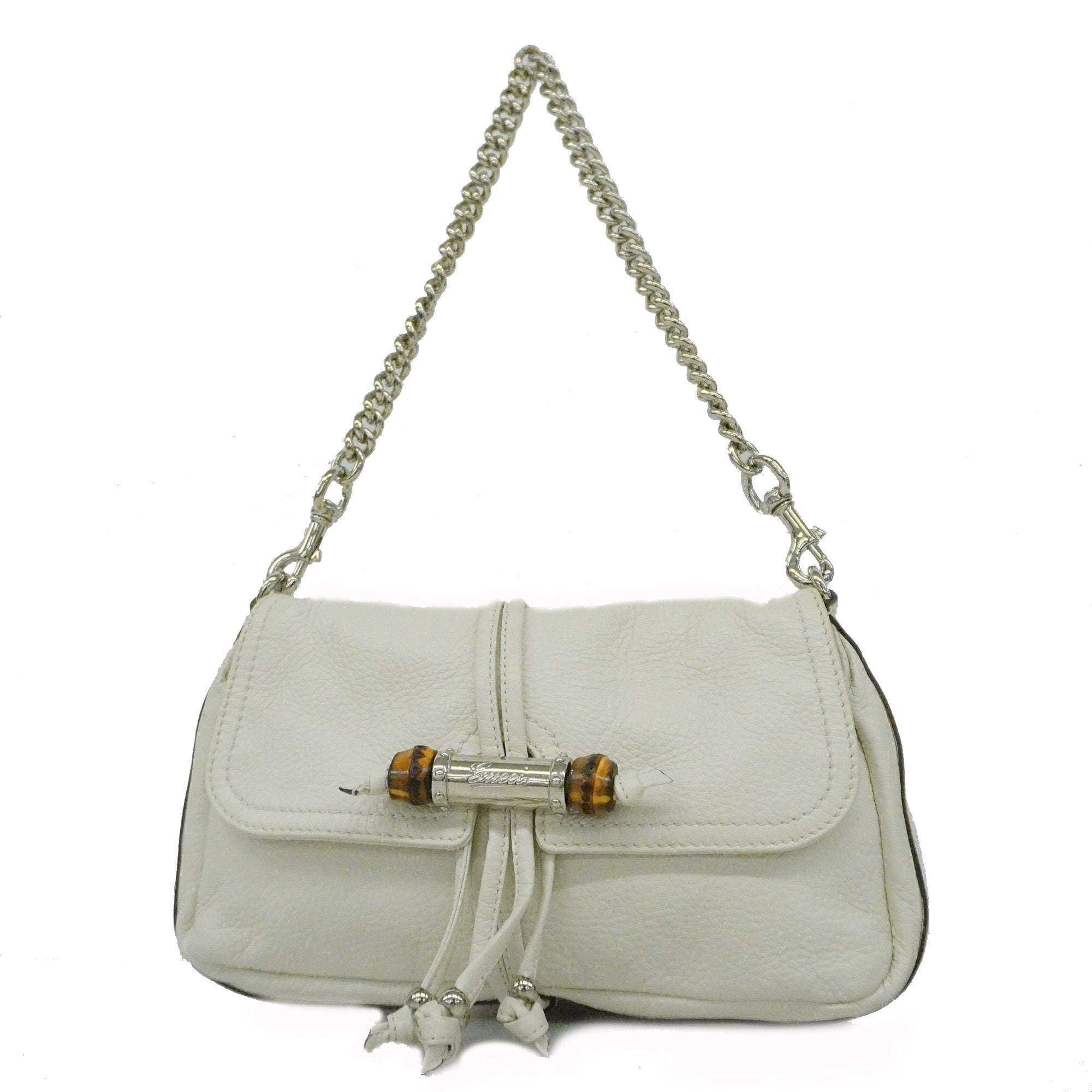 GCCI Bamboo Women's Leather Shoulder Bag Ivory