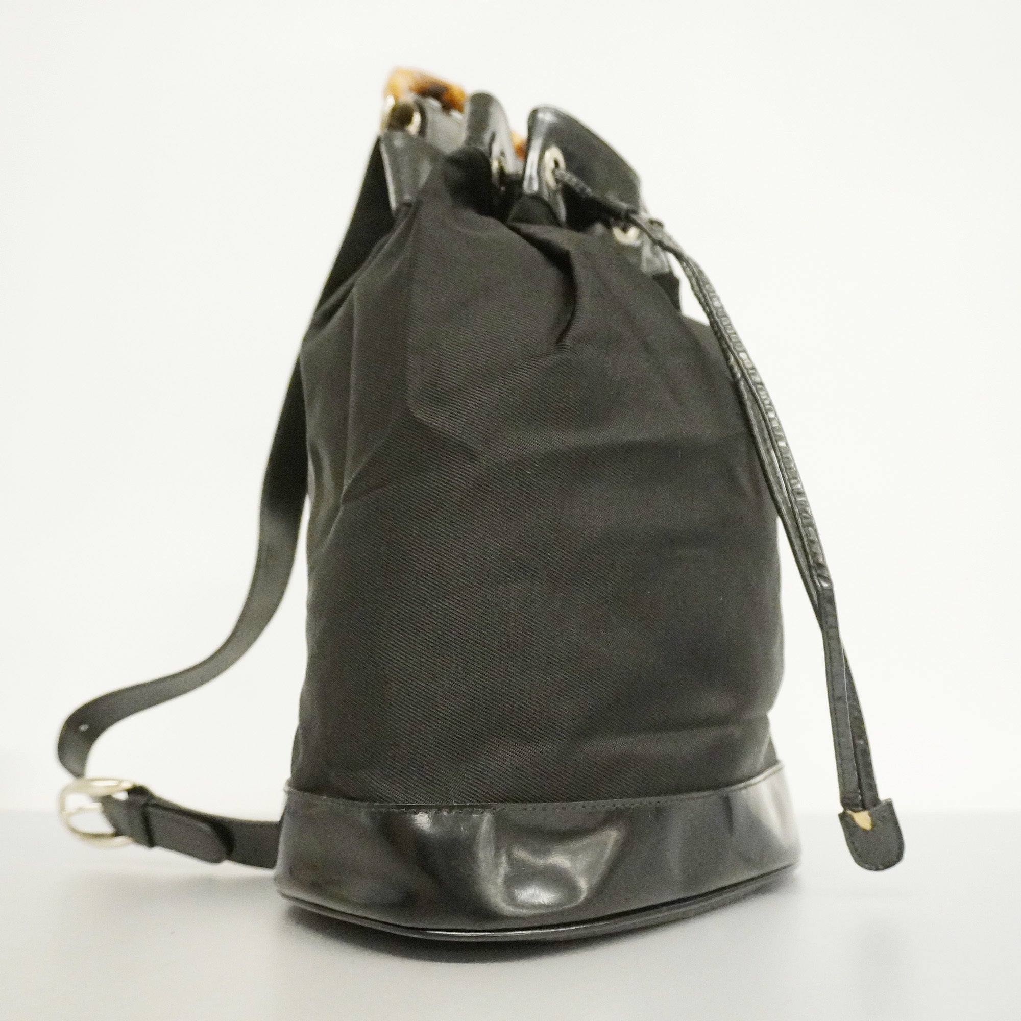GCCI Bamboo Shoulder Bag Nylon/enamel Shoulder Bag Black