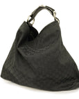 GCCI Horsebit Shoulder Bag Women's GG Canvas Shoulder Bag Black
