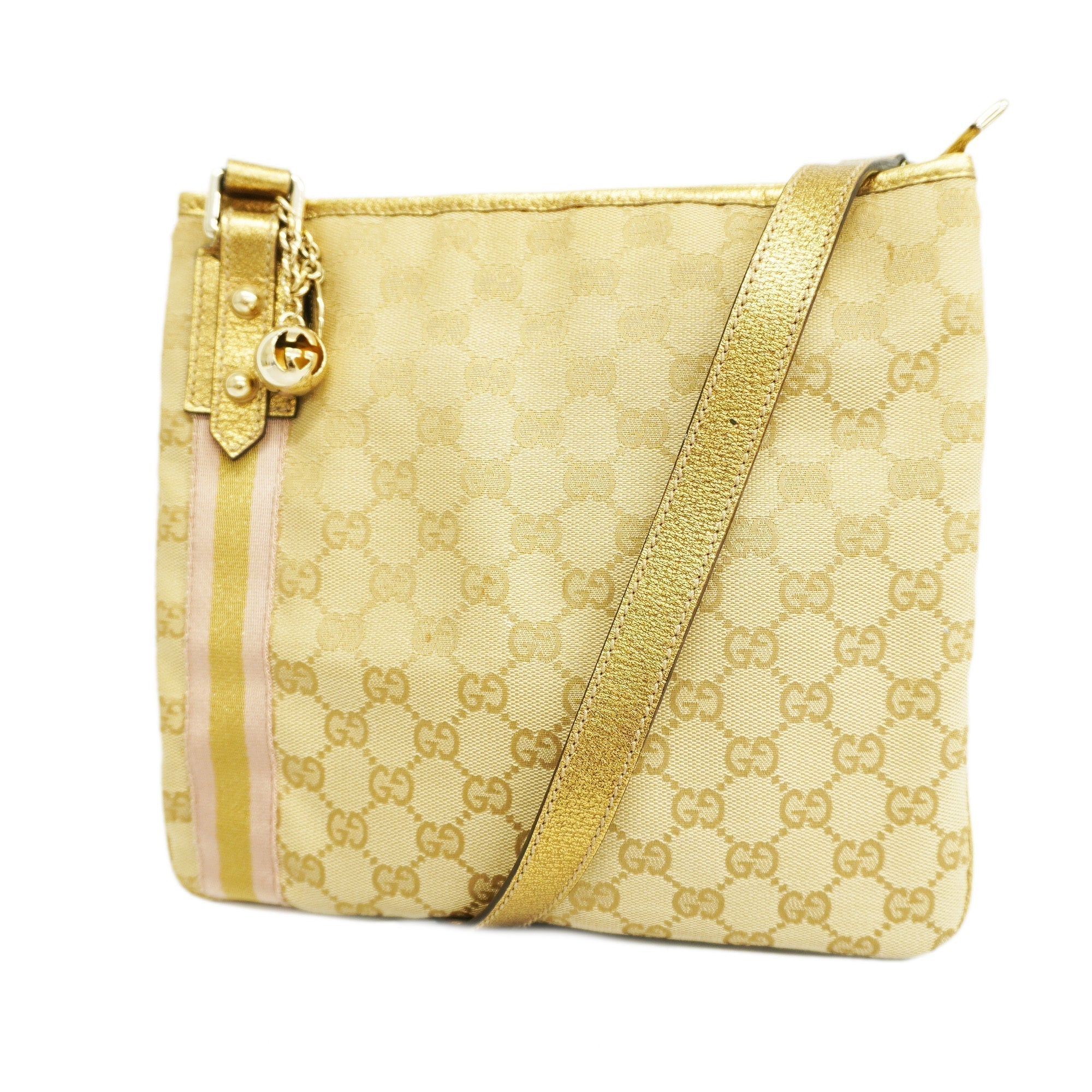 GCCI GG Canvas Shoulder Bag Women's Leather Beige,Gold