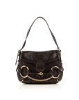 GCCI Black Leather Horsebit Flap Shoulder Bag