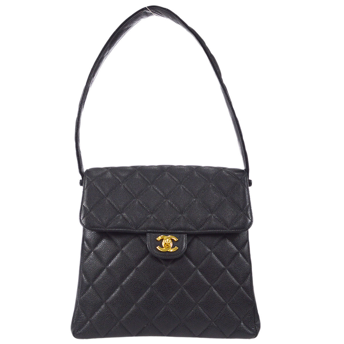CHNL 1996-1997 Double Side Classic Flap Shoulder Bag Medium Black Caviar