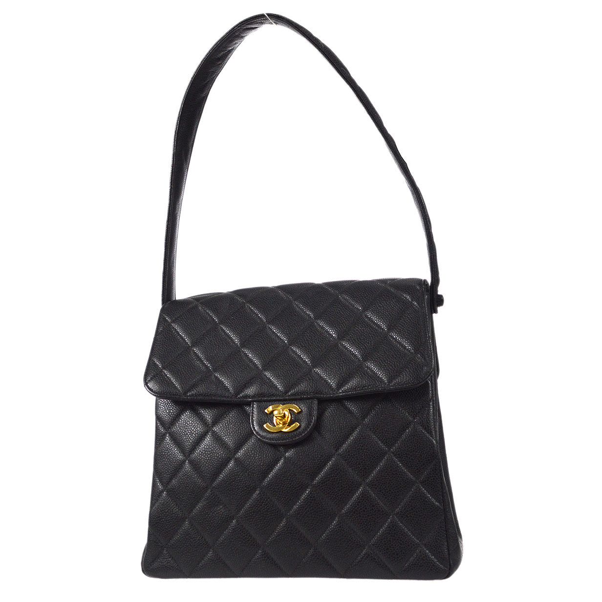 CHNL 1996-1997 Double Side Classic Flap Shoulder Bag Medium Black Caviar