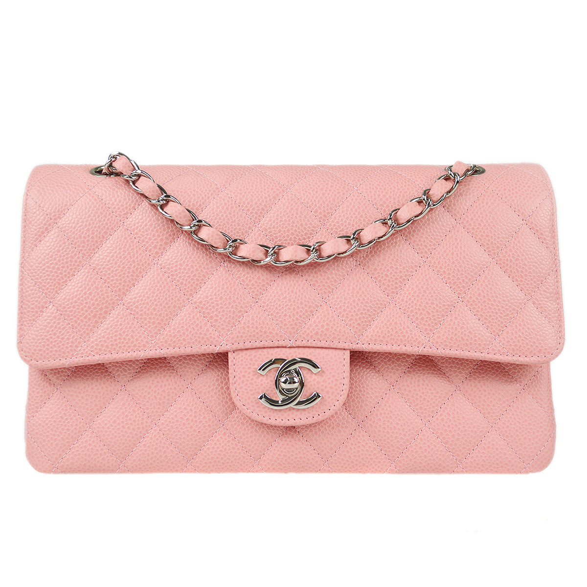 CHNL Classic Double Flap Medium Shoulder Bag Pink Caviar 78592