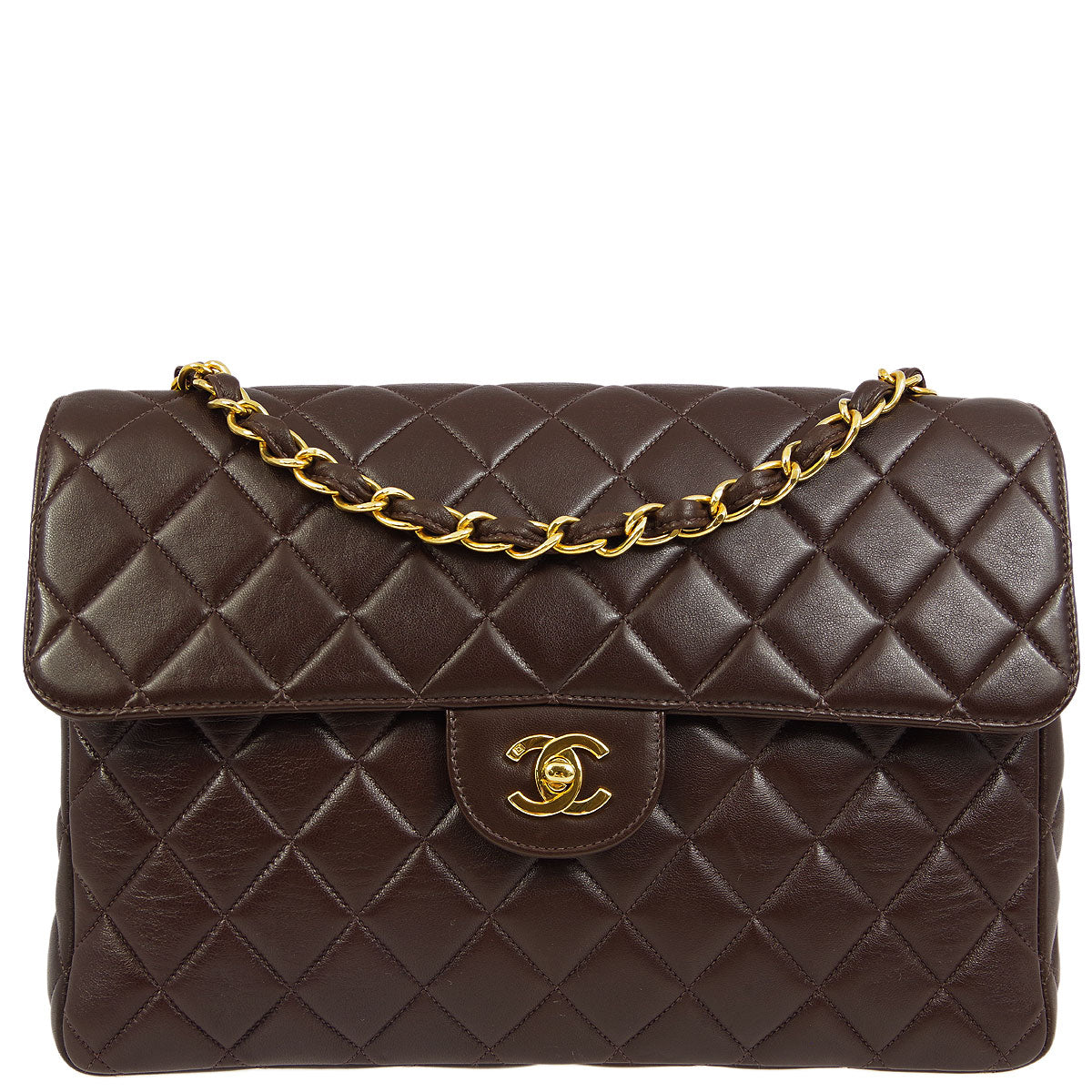 CHNL * 1996-1997 Brown Lambskin Jumbo Classic Flap Bag