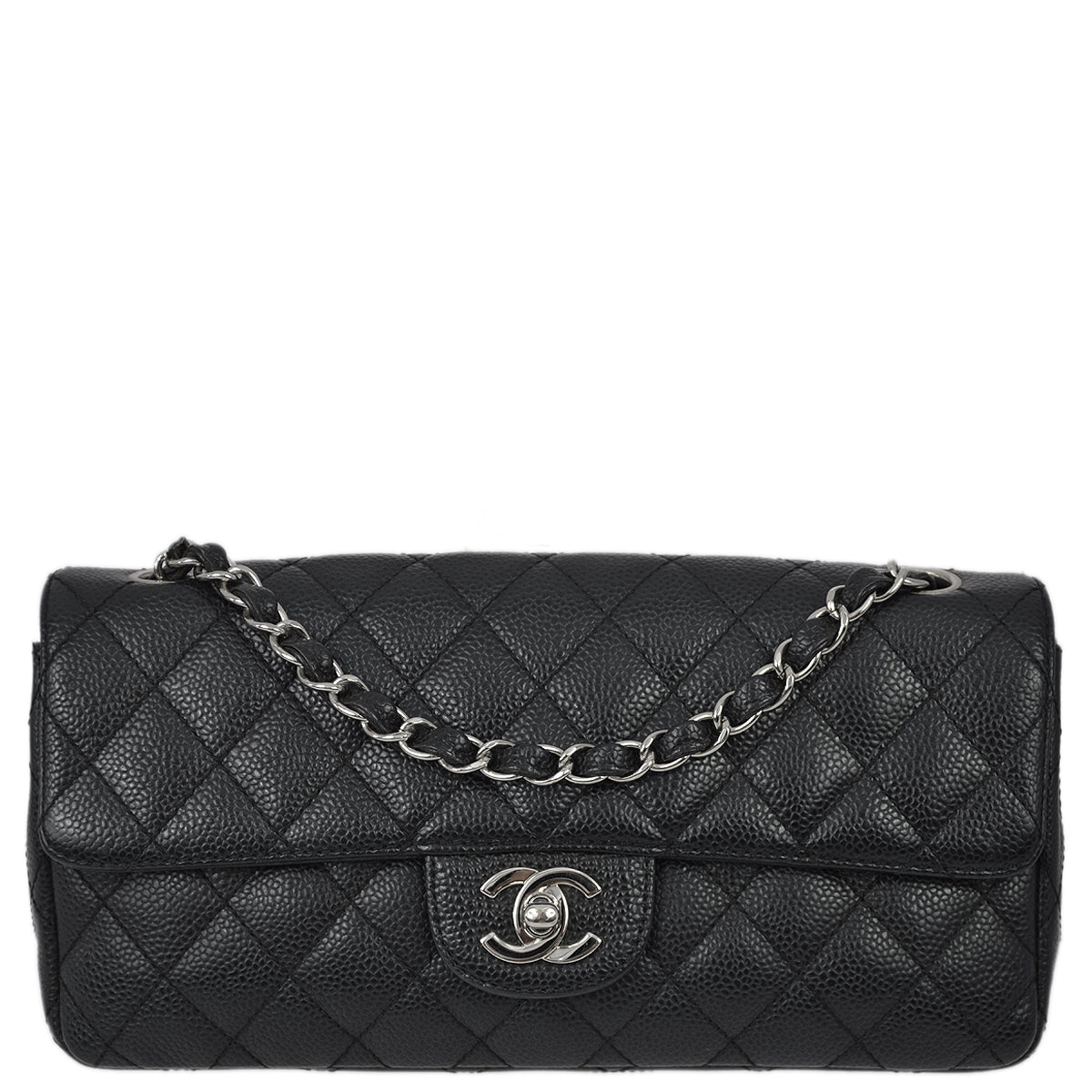 CHNL 2005-2006 Black Caviar Skin East West Flap Bag SHW