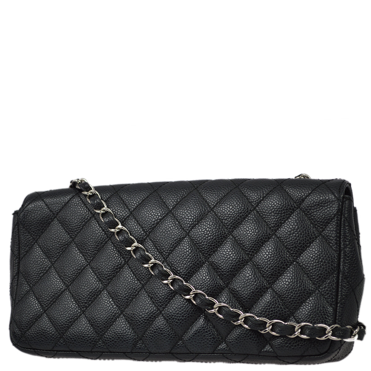 CHNL 2005-2006 Black Caviar Skin East West Flap Bag SHW