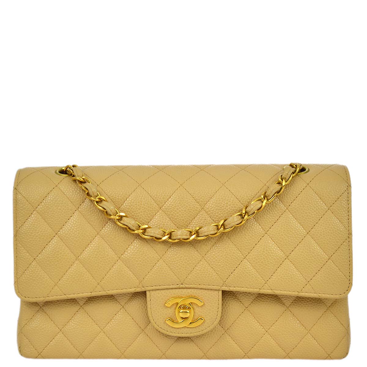 CHNL 1997-1999 Beige Caviar Medium Classic Double Flap Bag