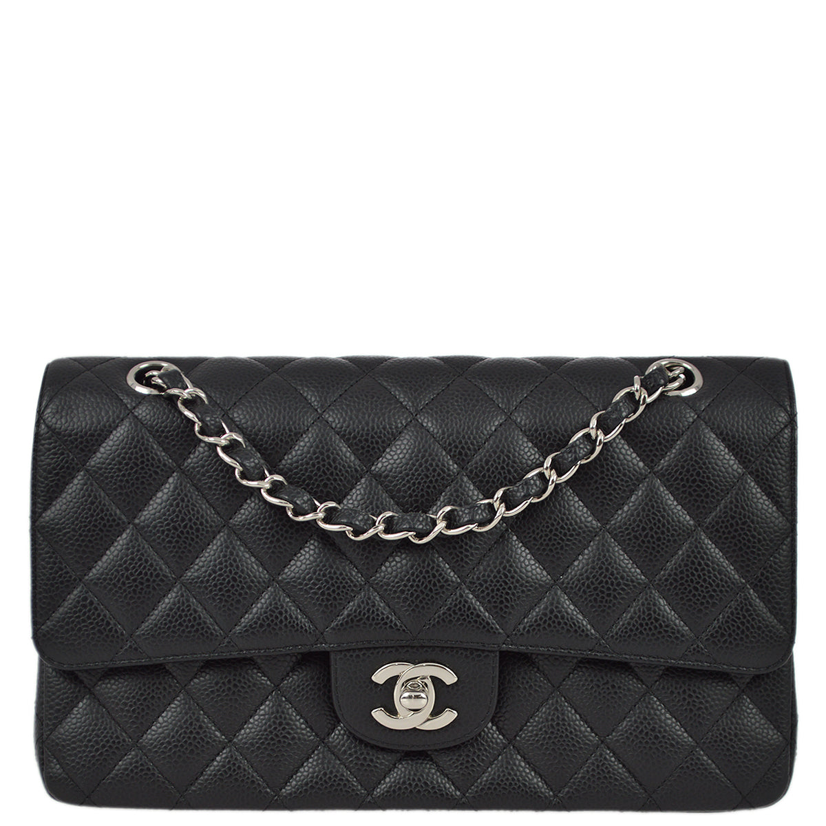 CHNL 2006-2008 Black Caviar Medium Classic Double Flap Bag SHW