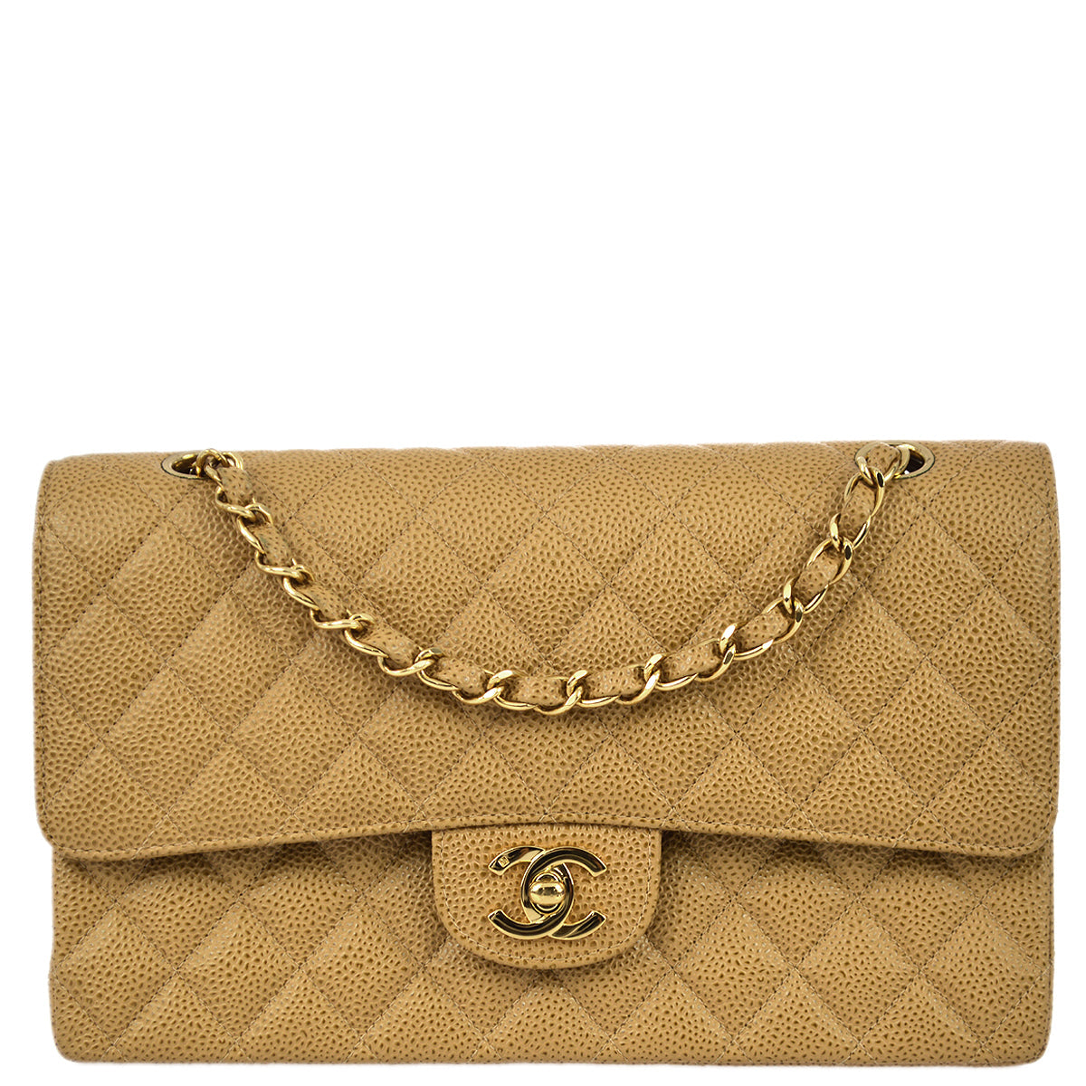 CHNL 2001-2003 Beige Caviar Medium Classic Double Flap Bag