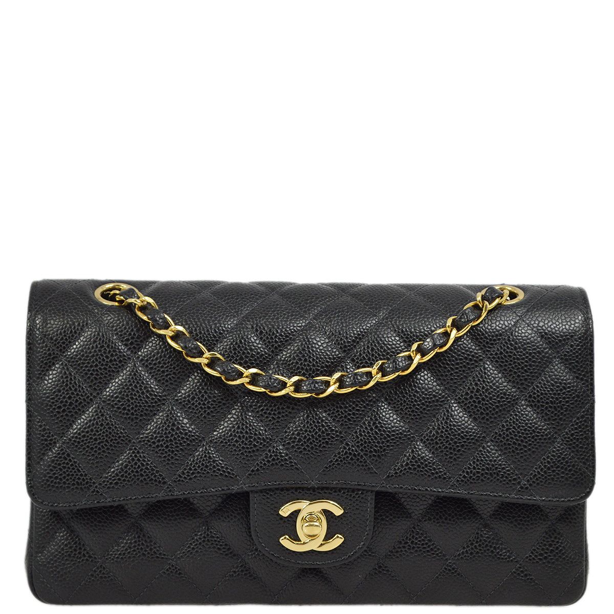 CHNL Black Caviar Medium Classic Double Flap Shoulder Bag