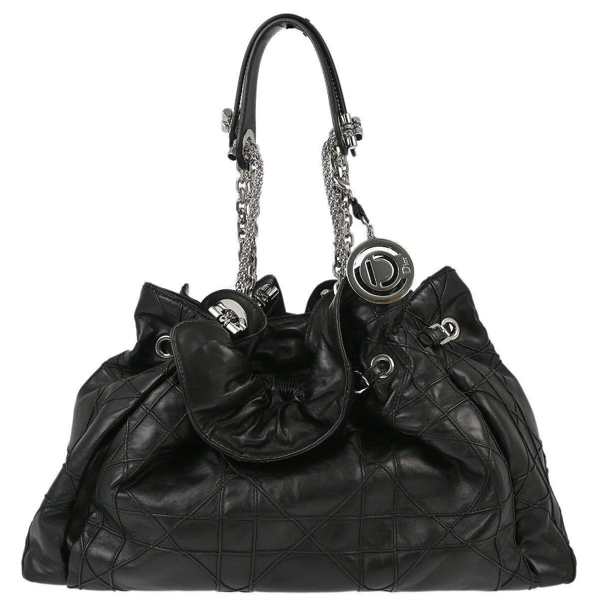 Christian DOR Black Lambskin Bucket Handbag
