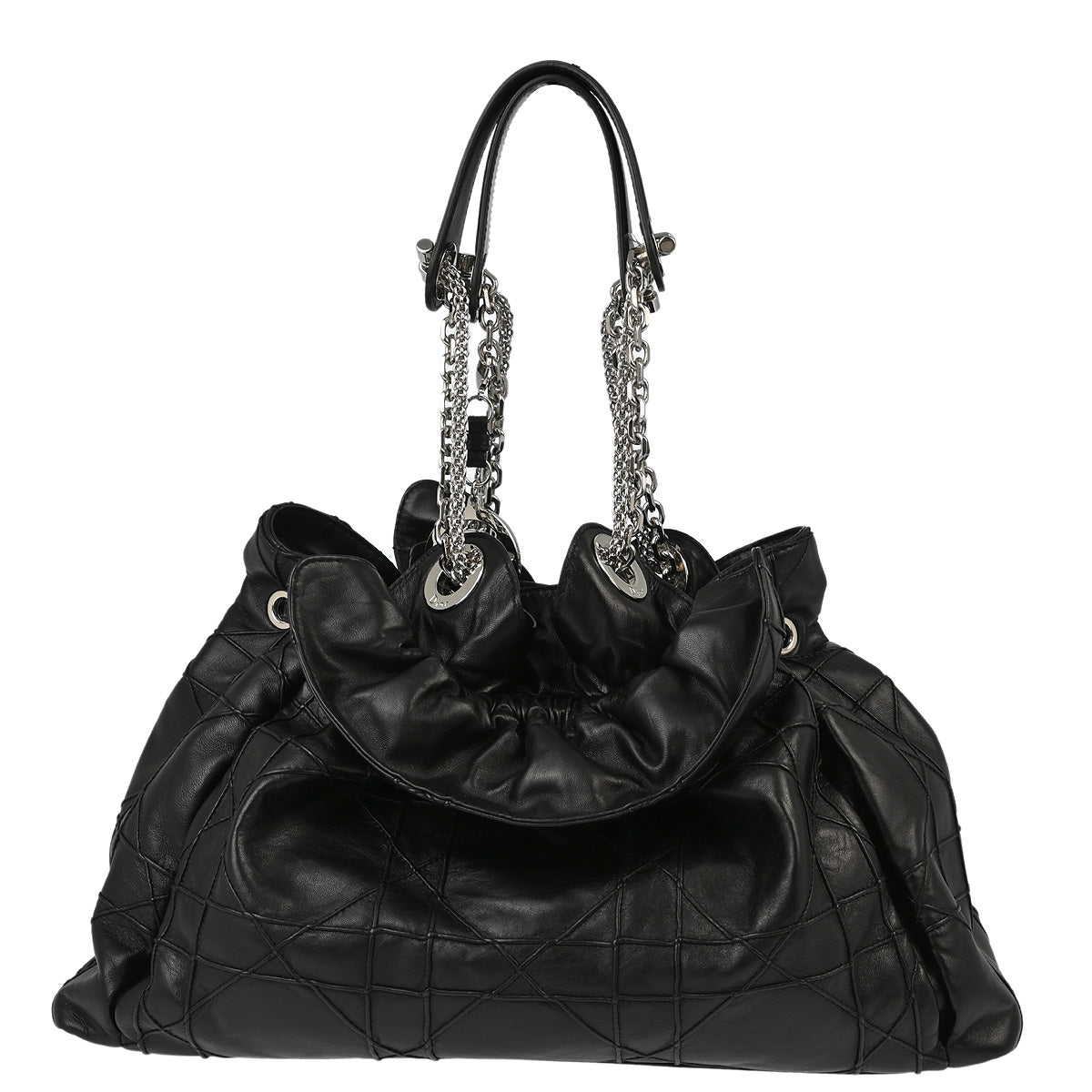 Christian DOR Black Lambskin Bucket Handbag