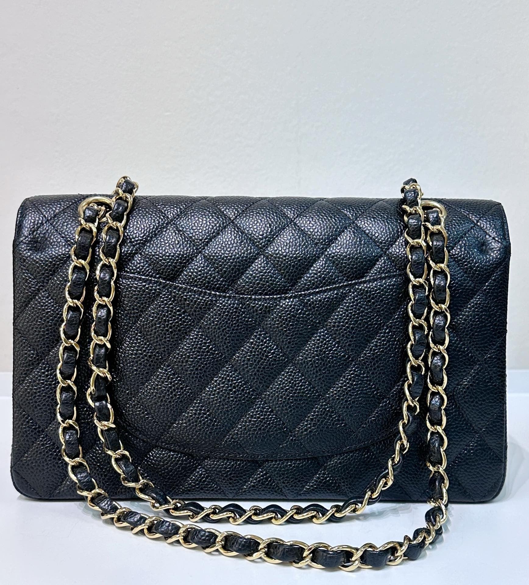 CHNL Medium Classic Flip Caviar Bag Black GHW