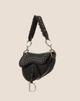 CHRISTIAN DOR BLACK SUEDE EMBELLISHED WHIPSTITCH SADDLE BAG