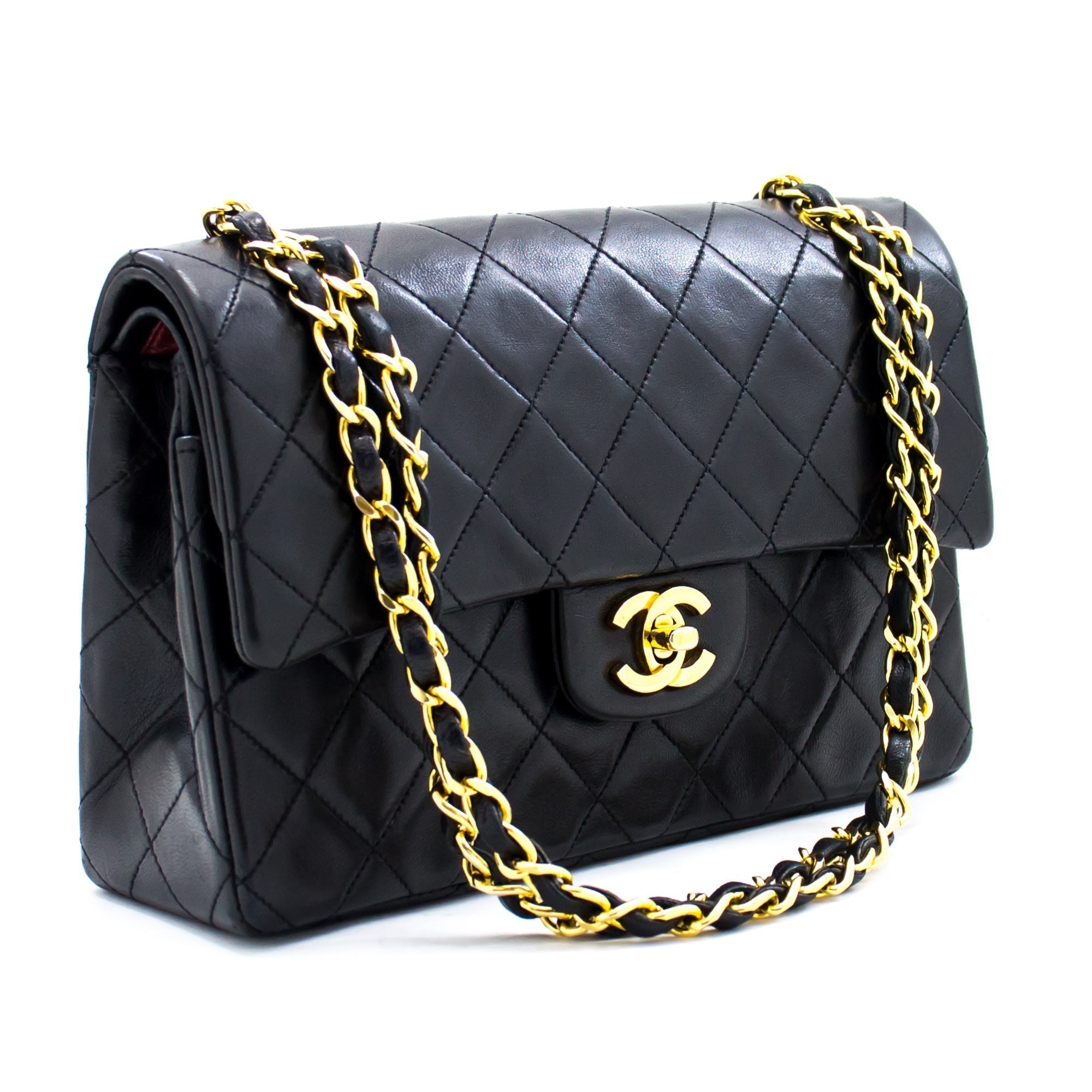 CHNL 2.55 Double Flap Small Chain Shoulder Bag Black Lambskin h21