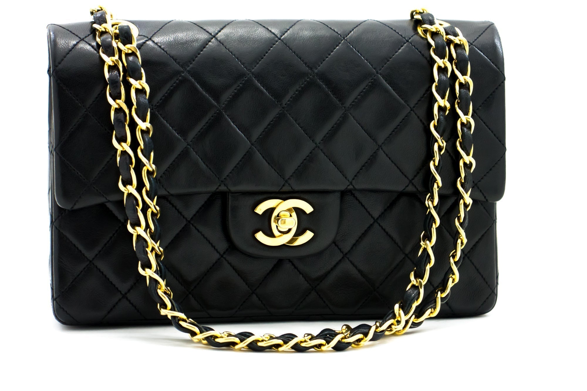 CHNL 2.55 Double Flap Small Chain Shoulder Bag Black Lambskin h21