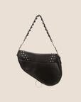 CHRISTIAN DOR BLACK SUEDE EMBELLISHED WHIPSTITCH SADDLE BAG
