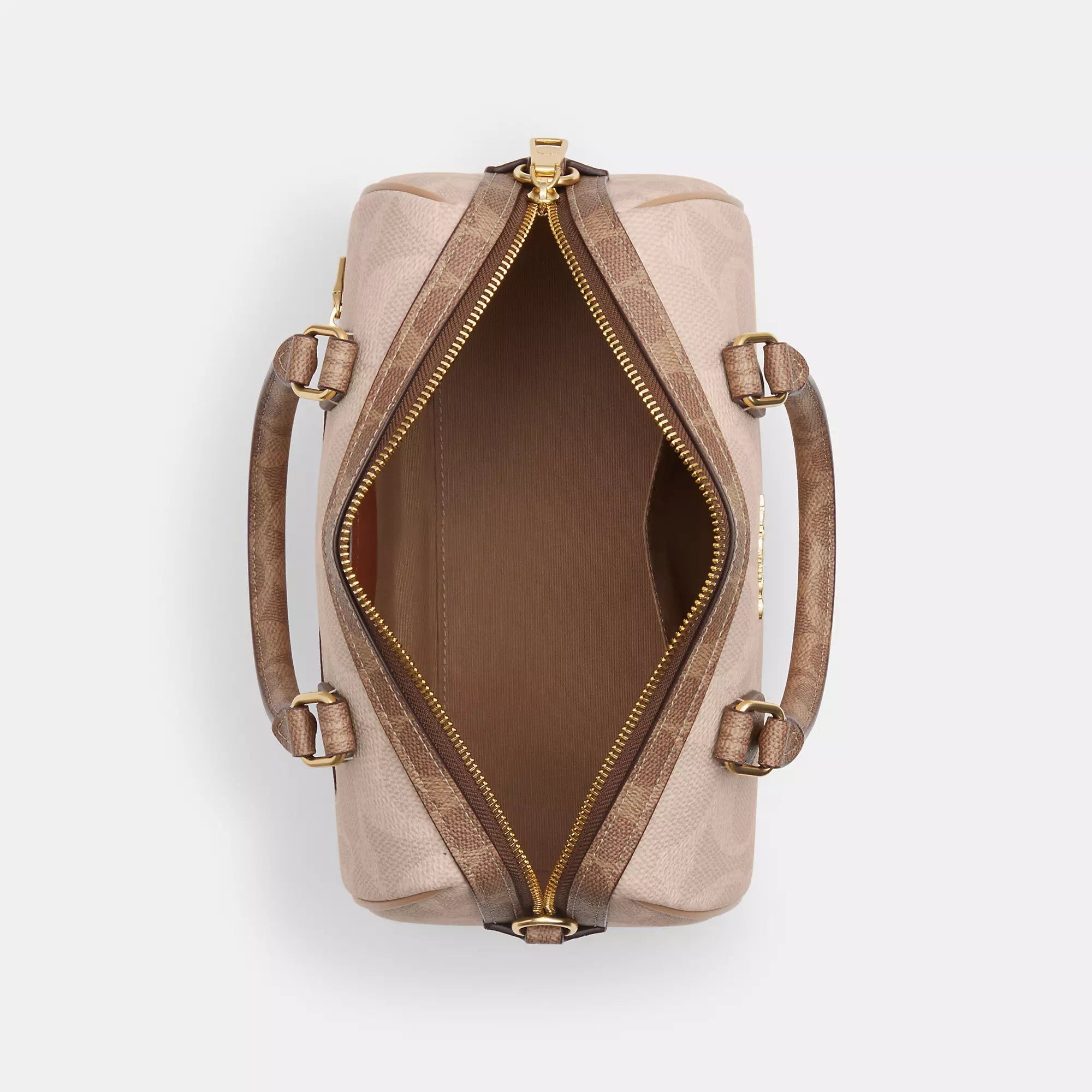 Rowan Satchel Bag In Blocked Signature Canvas (Gold/Sand/Tan)