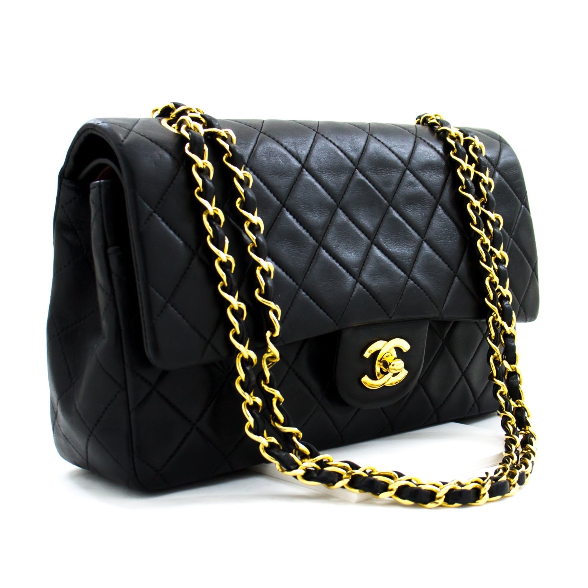 CHNL 2.55 Double Flap Chain Shoulder Bag Black Lambskin Handbag h50