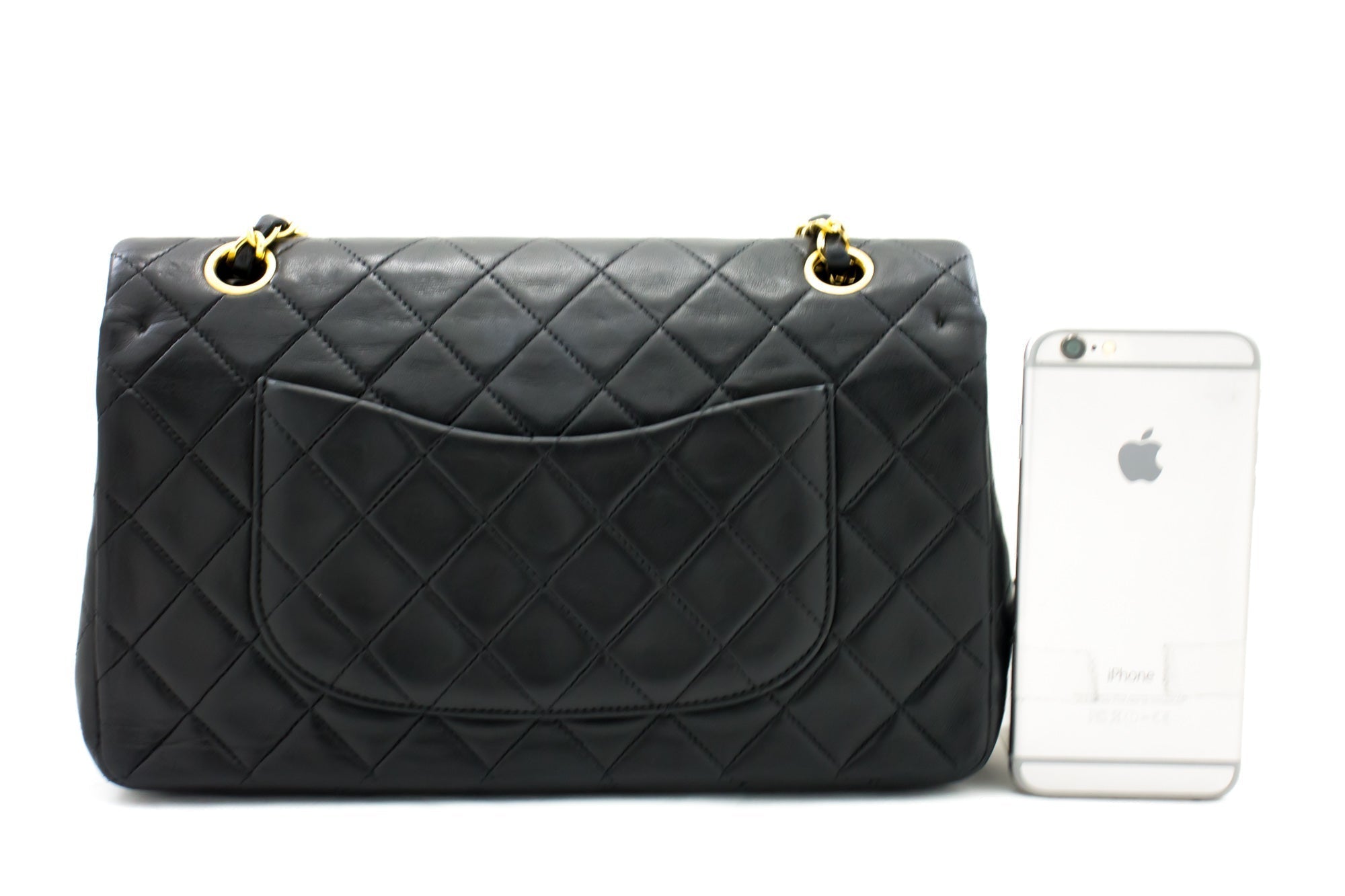 CHNL 2.55 Double Flap Chain Shoulder Bag Black Lambskin Handbag h50