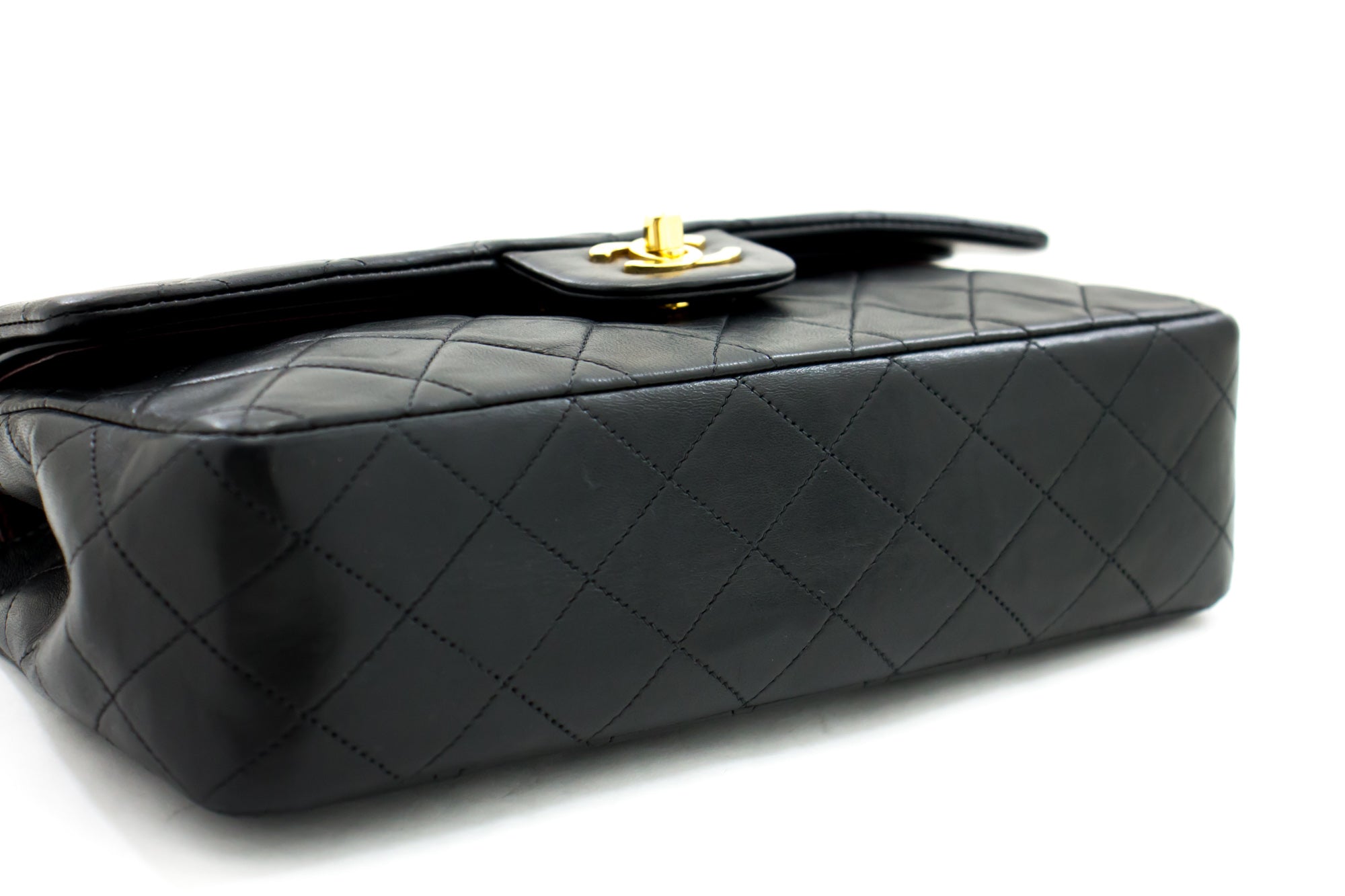 CHNL 2.55 Double Flap Chain Shoulder Bag Black Lambskin Handbag h50