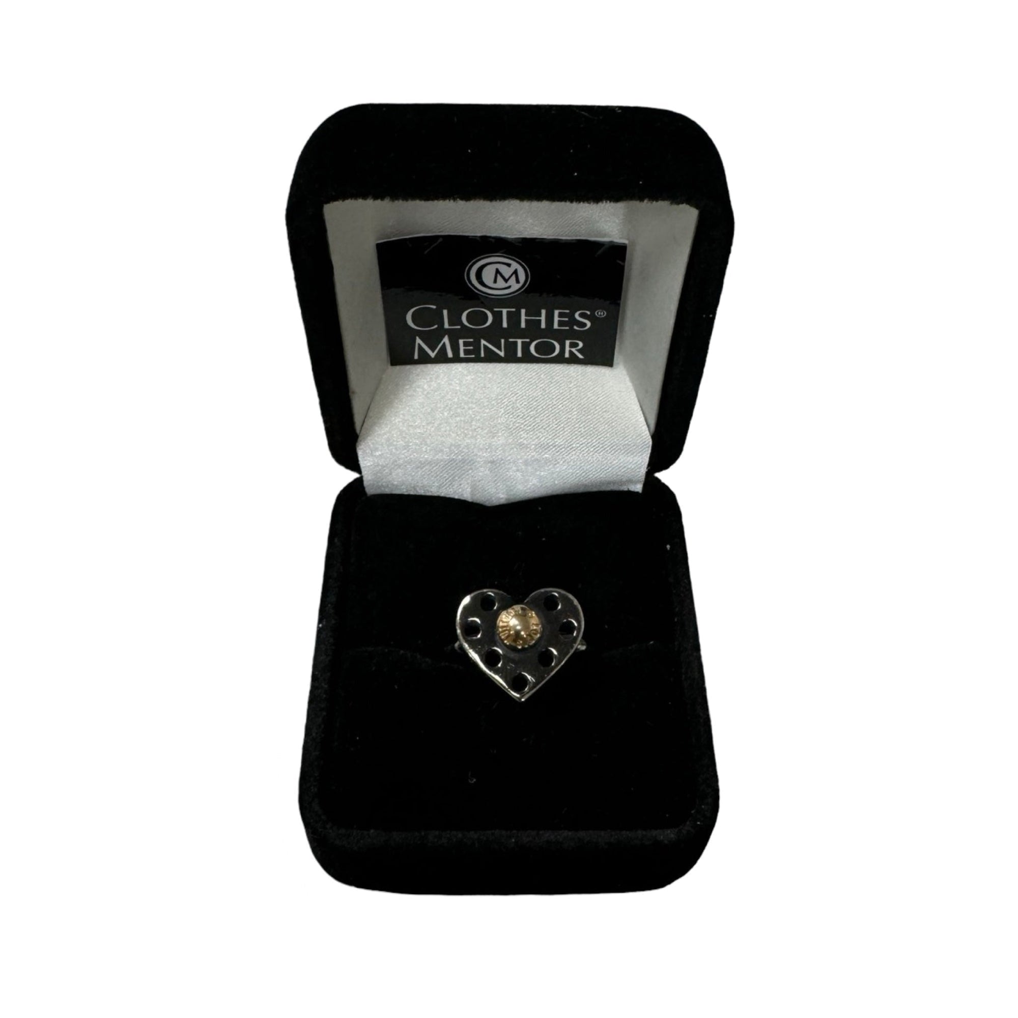 Black &amp; Gold Heart-Shaped Ring Luxury Designer LV, Size 6.5