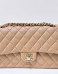 CHNL Caviar Quilted Medium Double Flap Beige