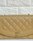 CHNL Medium Vintage Diana Flap Bag Beige Caviar Gold Hardware